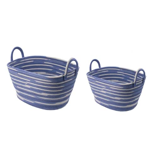 A&B Home Blue Rope Woven Oval Basekts with Handles (Set of 2)