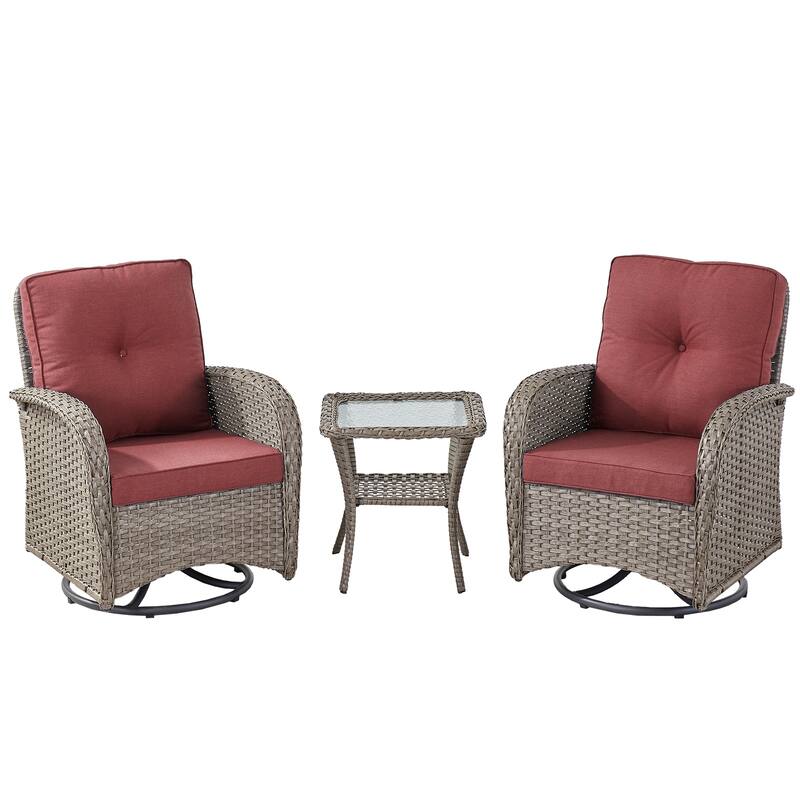 Outdoor Glider Sofa with Swivel Chair Grey-Red - Grey