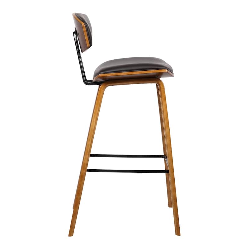 Brown Fabric Counter Height Chair with Wood Frame, Low Back and Footrest - 19” x 16” x 36” (D x W x H)