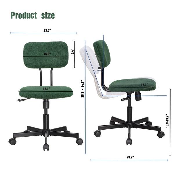 dimension image slide 3 of 9, Ergonomic Low Back Velvet Office Chair with Armrests Adjustable Swivel Computer Desk Chair for Small Spaces, Home & Workspace