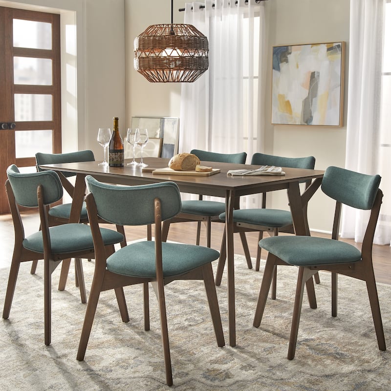 Lifestorey Cari Upholstered Dining Set - 7-Piece Walnut/Cucumber Green