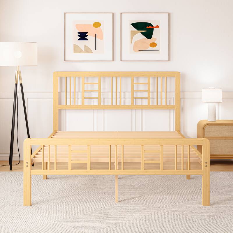 35 Inch Solid Bamboo Bed Frame with Headboard, Durable & Aesthetic Bedroom Upgrade