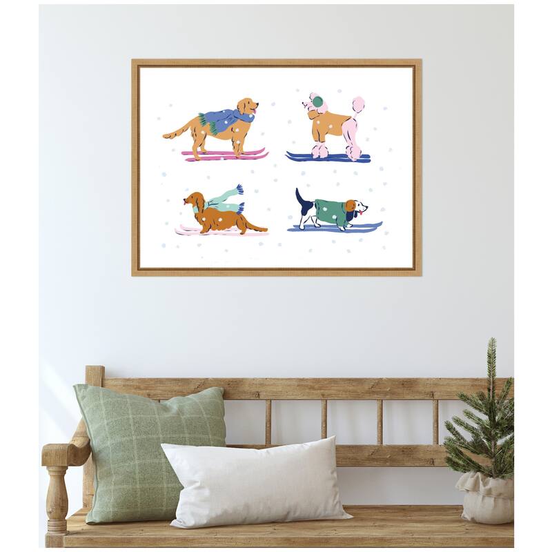 Kate and Laurel Sylvie Framed Canvas Ski Dogs 1 by Krissy Mast