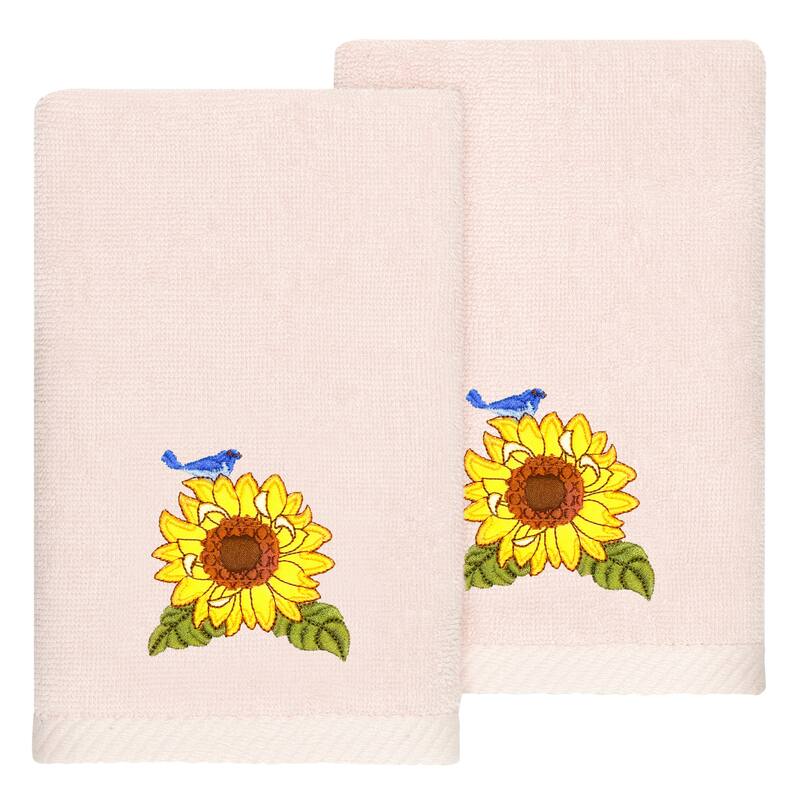 Authentic Hotel and Spa 100% Turkish Cotton Girasol 2PC Embellished Fingertip Towel Set - Blush