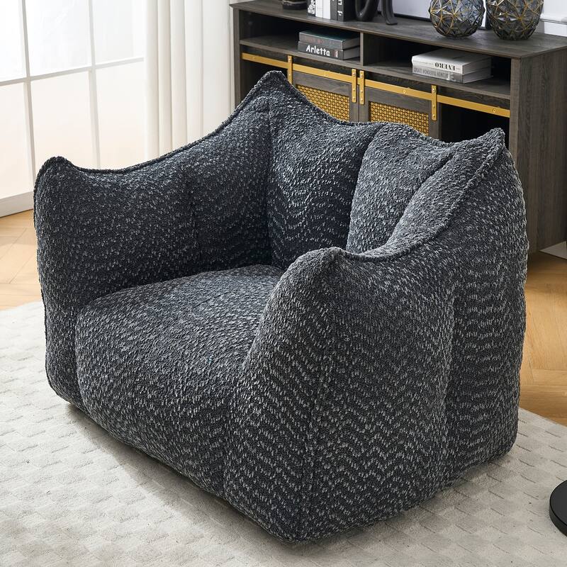 Chenille Square Bean Bag Chair, High Resilience Foam Lounge Chair, Cozy Aldult Lazy Sofa with Curved Armrests and Backrest