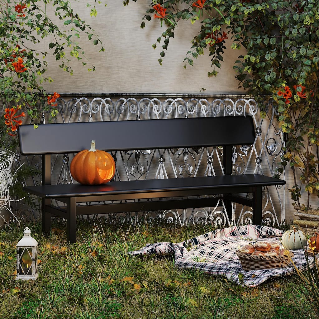 63" Farmhouse Dining Bench with Backrest Solid Wood Bench for Entryway