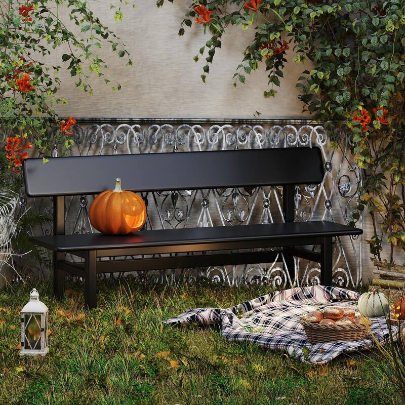 63" Farmhouse Dining Bench with Backrest Solid Wood Bench for Entryway - 55.1 Inch