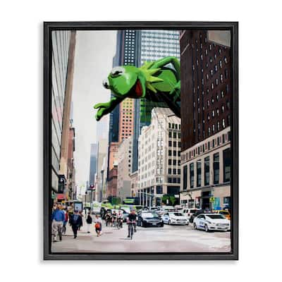 Stupell Frog Character over City Framed Floater Canvas Wall Art Design By Keith Thomson