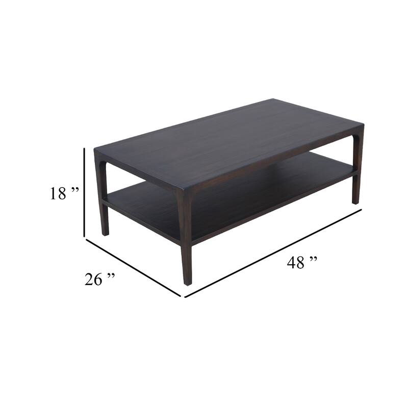 Geni Coffee Table, 48 Inch Rectangular Top w Shelf, Parsons Style Gray