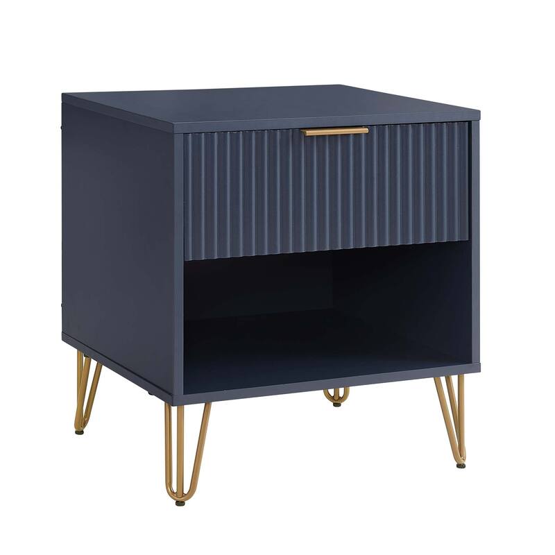 20" Fluted Nightstand with Single Drawer and Metal Legs Modern Design