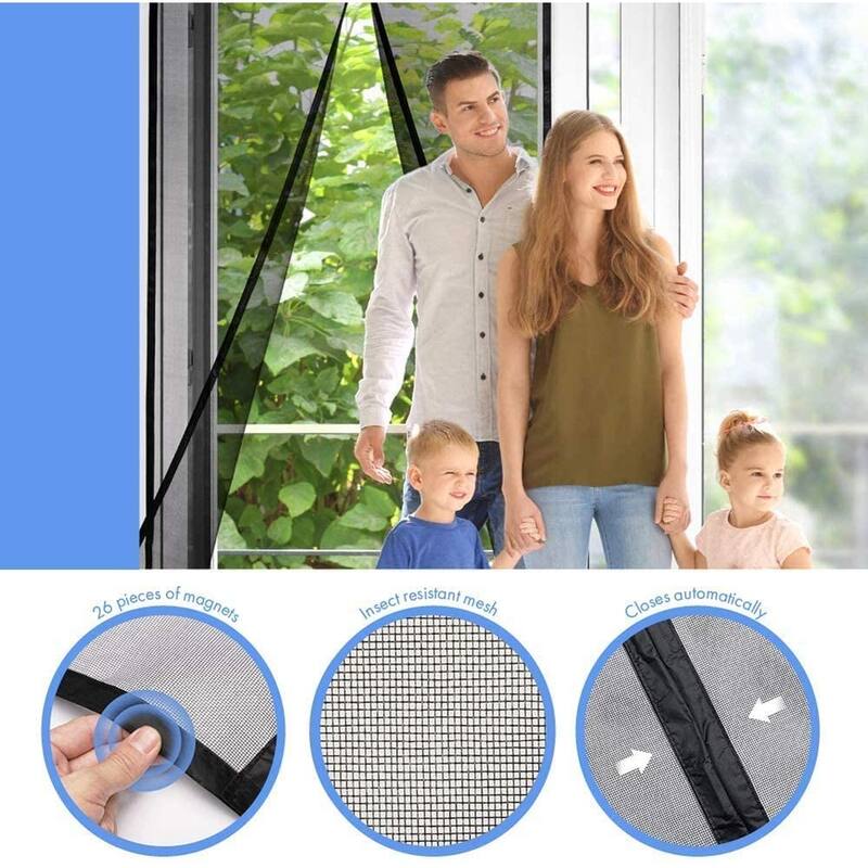 Odoland Magnetic Screen Door with Durable Fiberglass Mosquito Mesh Curtain 37" x 82" - 37" x 82"