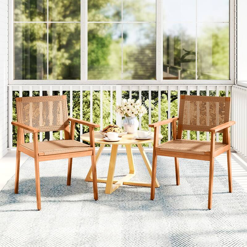 Gymax Acacia Wood Outdoor Dining Chairs Set of 2 w/Backrests &