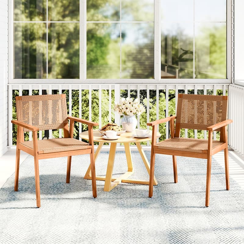 Gymax Acacia Wood Outdoor Dining Chairs Set of 4 w/Backrests &