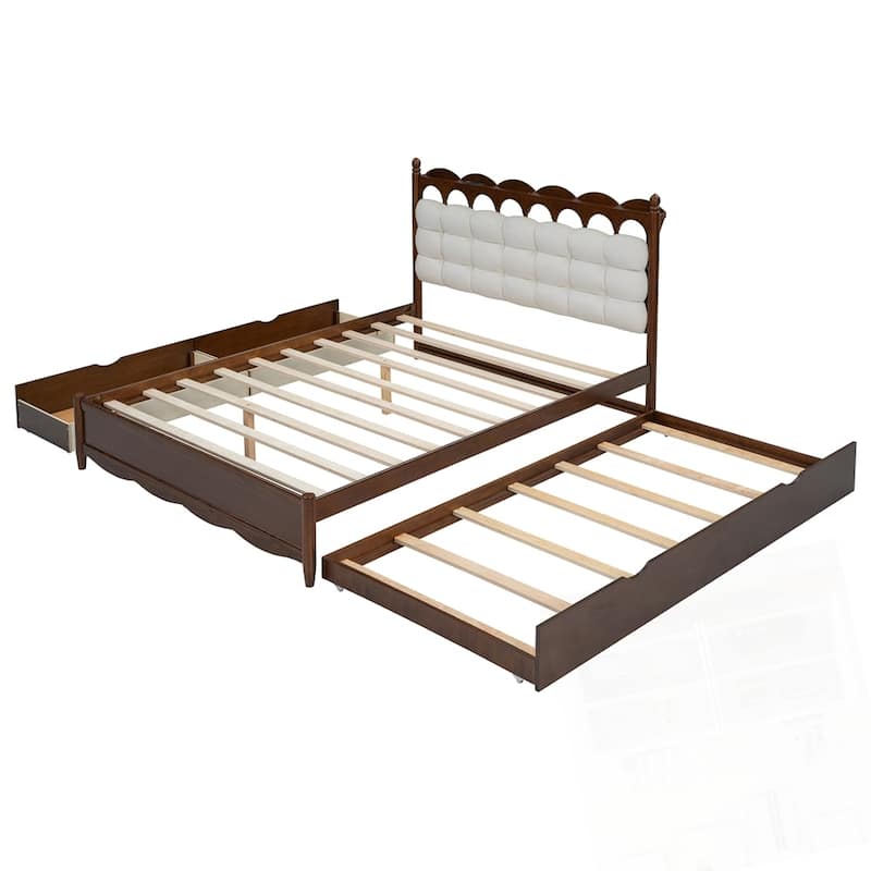 Wooden Storage Platform Bed with 2 Big Drawers and Twin-XL Size Trundle