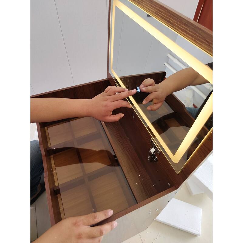 3-in-1 Small Makeup Table Set with Glass Top 3 Drawers, Stool