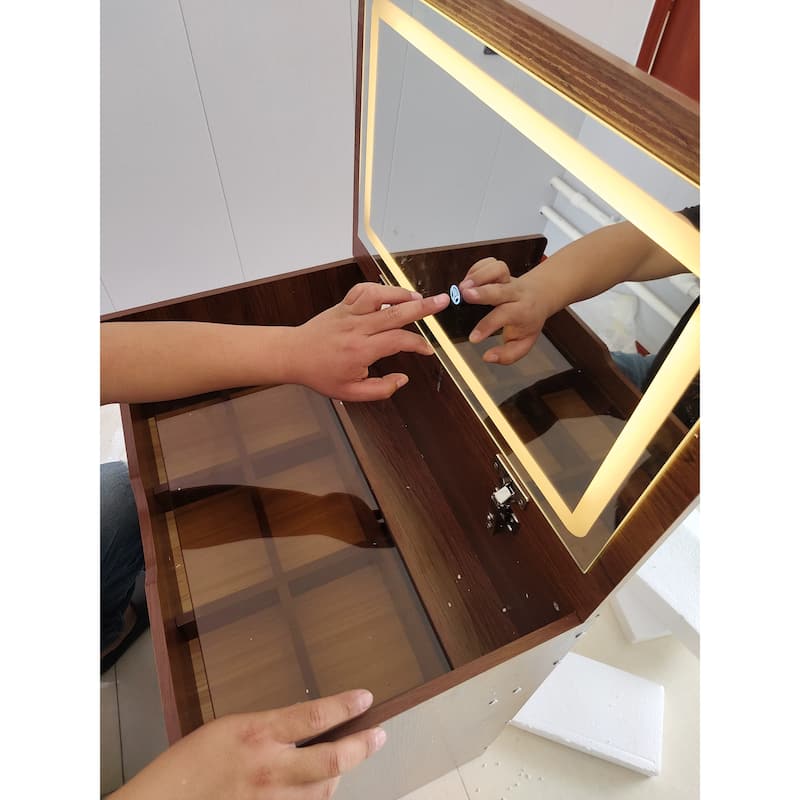 Multifunctional Vanity Desk with Storage LED Mirror Makeup Station for Bedroom or Dressing Room - N/A