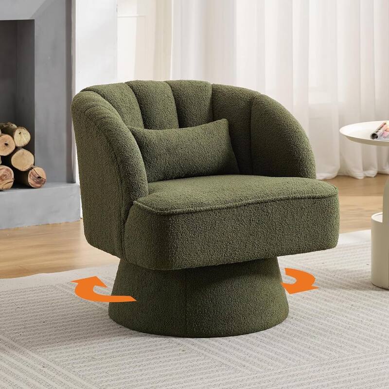 Velvet Upholstered 360° Swivel Accent Chair, Barrel Lounge Chair for Living, Bedroom Reading Nook
