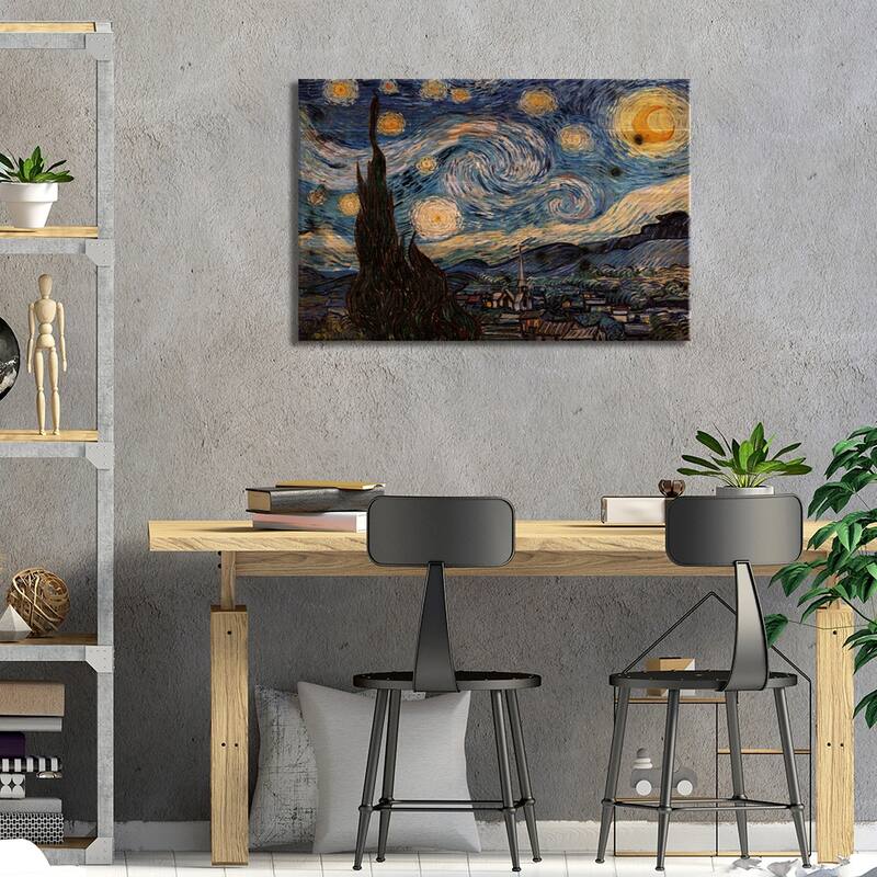 The Starry Night Print On Wood by Vincent van Gogh - Multi-Color