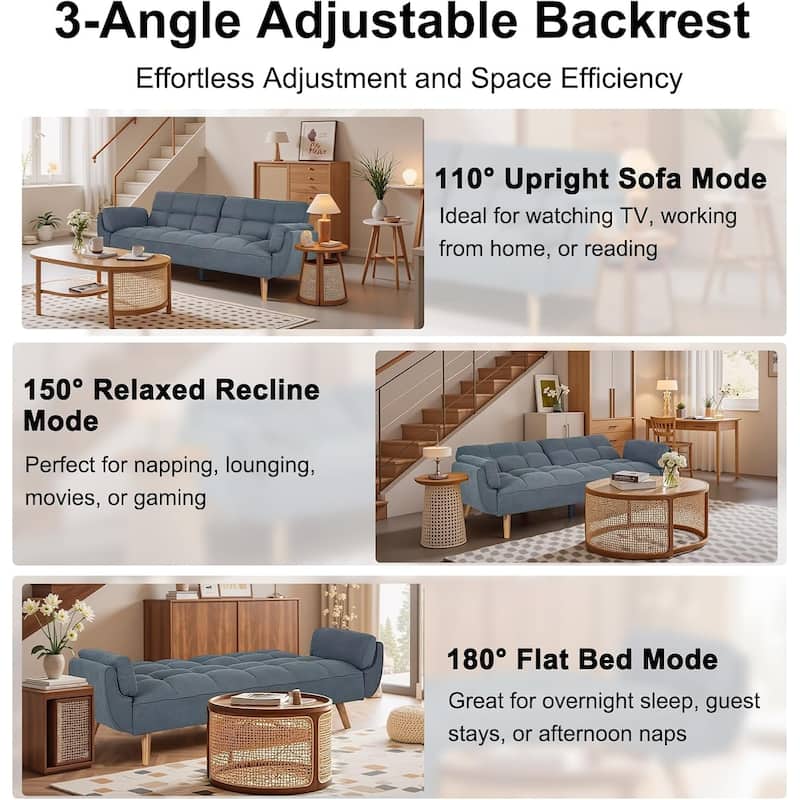 75″ Convertible Futon Sofa Bed, Small Futon Couch with Adjustable Backrest, Sleeper Sofa Couches for Small Living Room, Office