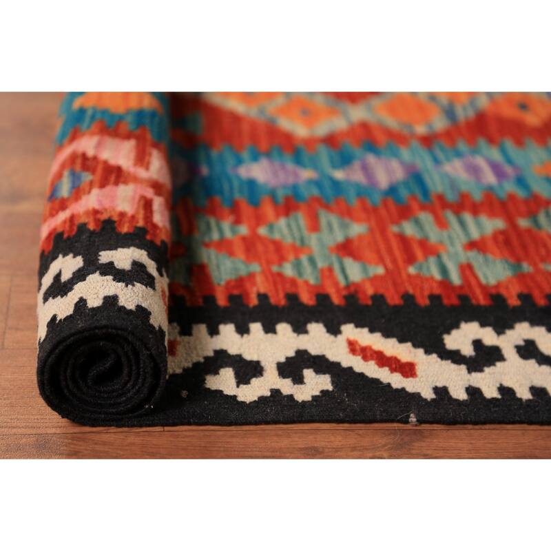 Geometric Kilim Oriental Area Rug Hand-Woven Bedroom Wool Carpet - 8'6"x 11'1"