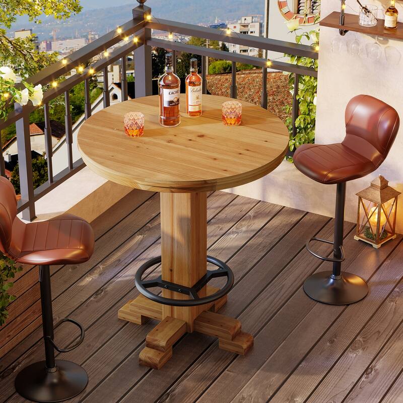 37.4" H Round Bar Table, Bistro Pub Table with Metal Footrest