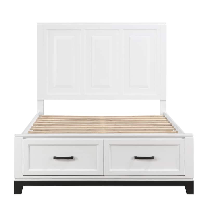 White Finish Full Platform Bed with Storage Drawers Wooden Bedroom Furniture 1pc