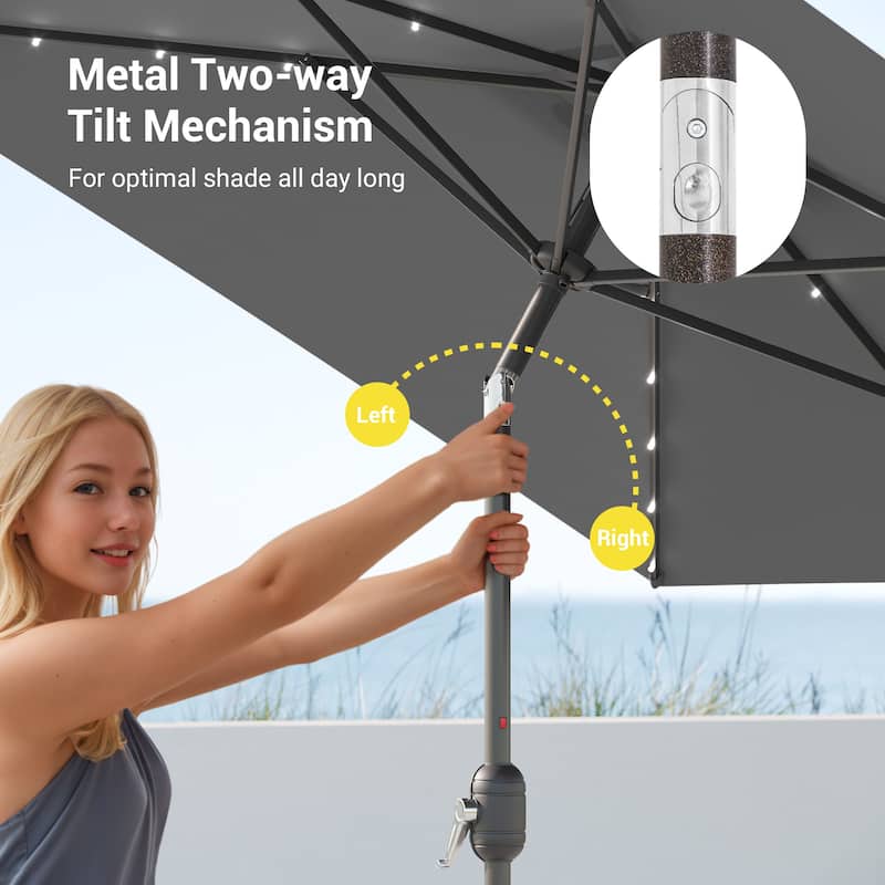 Bonosuki 10 x 6.5ft LED Patio Rectangular Umbrella Outdoor Market Umbrella Aluminium/Steel with Tilt and Crank