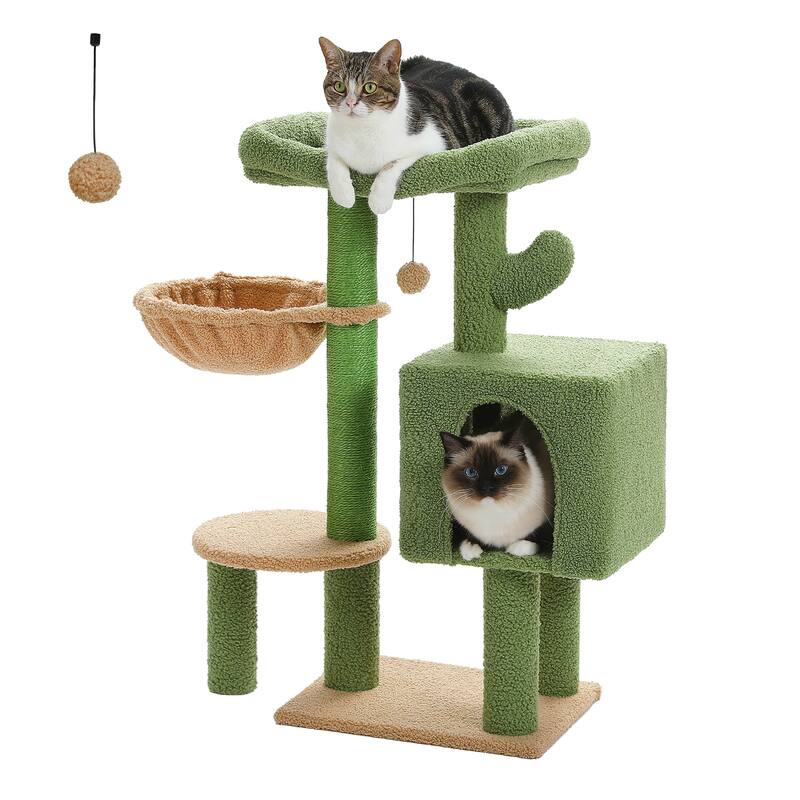 Cat Tree Tower w/Sisal Scratching Post, Condo, Large Top Perch, Hammock & 2 Dangling Balls