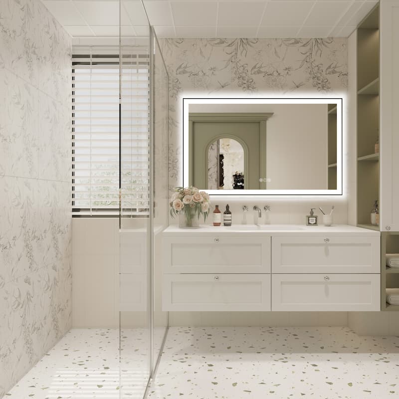 Rectangular Aluminum Framed Backlit and Front Light LED Wall Bathroom Vanity Mirror - N/A