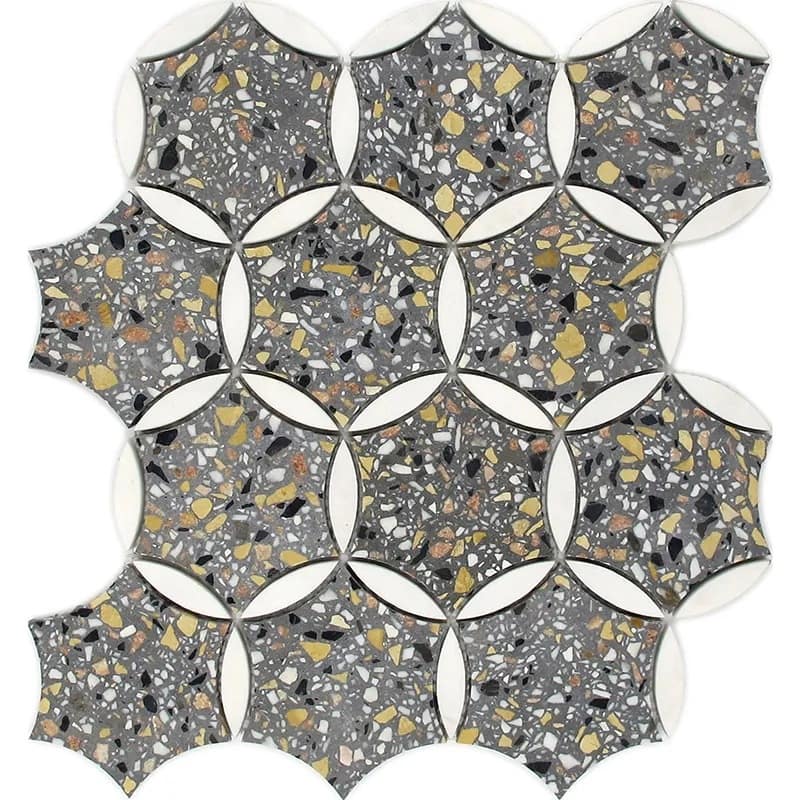 Apollo tile 12 x 13 Stellare Honed Gray WhiteTerrazzo, Dolomite Marble Tile (5.46 sq ft/case) - 5 Pack