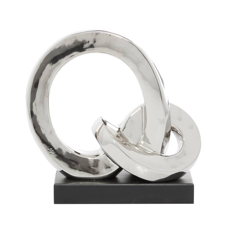 Silver Polystone Link Abstract Decorative Sculpture with Black Base