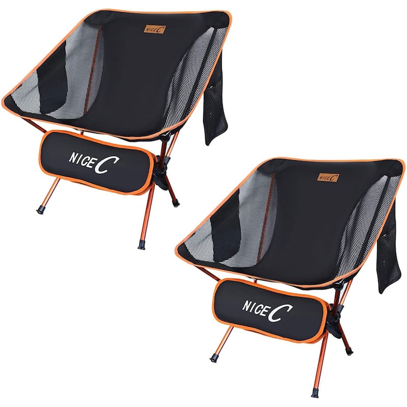 Ultralight Portable Folding Camping Backpacking Chair Compact & Heavy Duty Outdoor, Camping, with 2 Storage Bags&Carry Bag - Set of 2 Orange