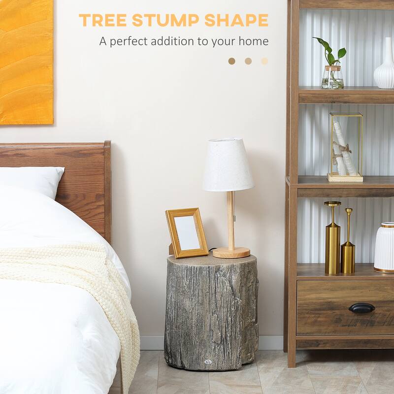 HOMCOM Decorative Side Table with Round Tabletop, Tree Stump Shape End Table with Wood Grain Finish, for Indoors and Outdoors