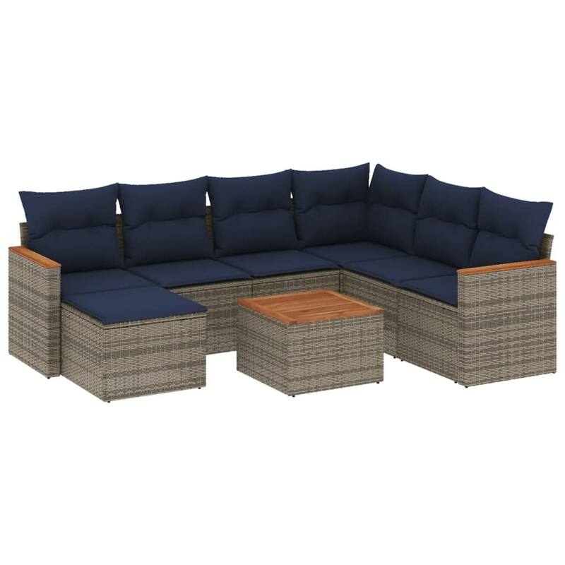 vidaXL Patio Sofa Set with Cushions Outdoor Conversation Furniture Poly Rattan - 24.4x 24.4x 27.2