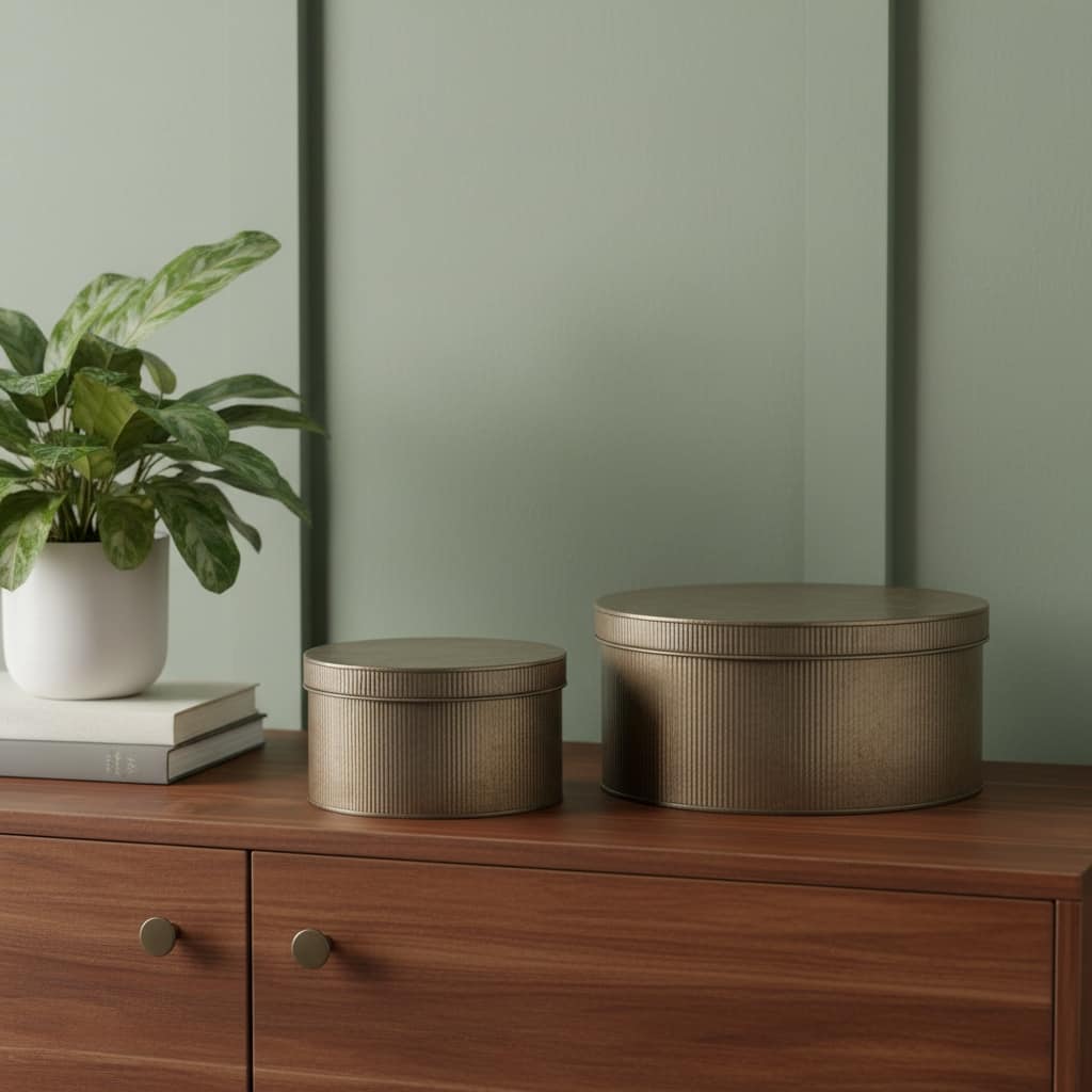 HomeRoots Set of Two Antiqued Gold Metal Decorative Boxes - 14.17 in. x 5.91 in. x 14.17 in.