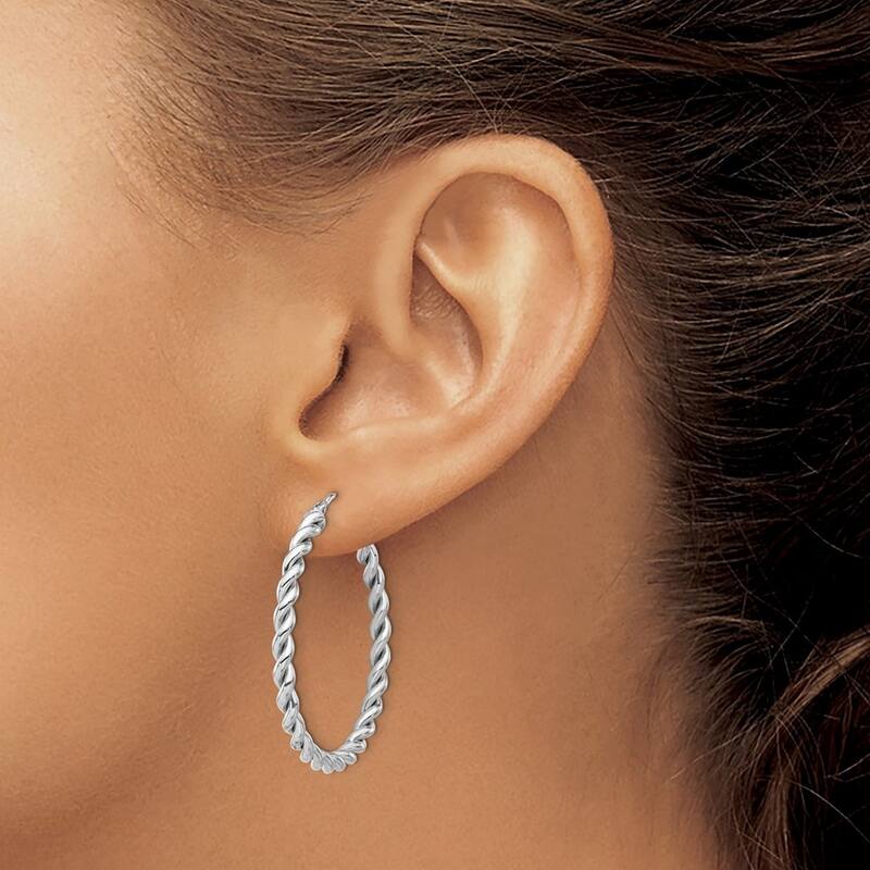 Curata 14k White Gold Polished Twist Hoop Earrings - 35.5x35mm