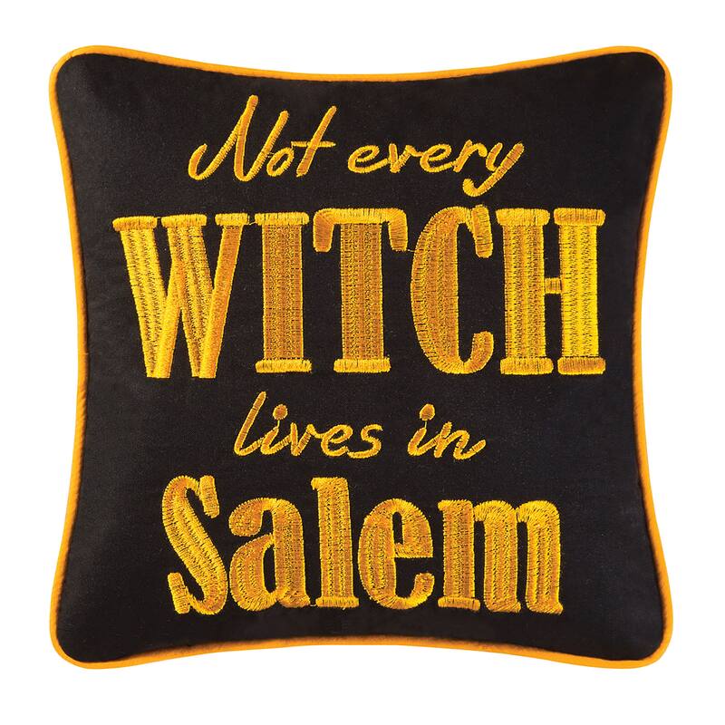 Not Every Witch Lives Embroidered 10x10 Throw Decororative Accent Throw Pillow - 10" x 10" - Black/Orange