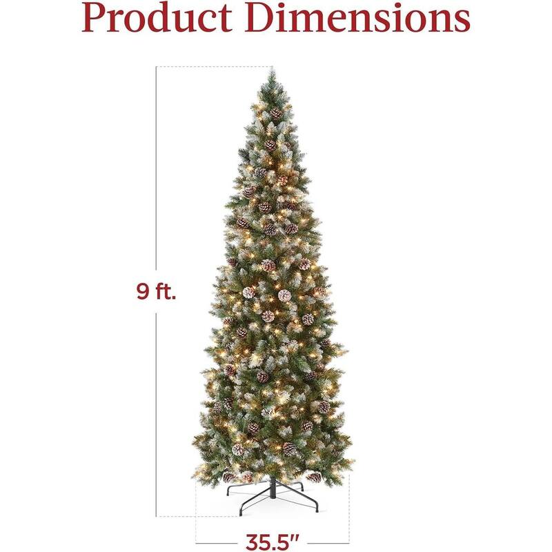 Prelit Pencil Snow Flocked Spruce Artificial Christmas Tree1