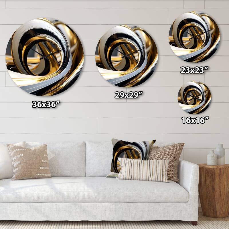 Designart "Liquid Gold Black And White Swirling Dimension I" Abstract Spirals Oversized Wall Clock