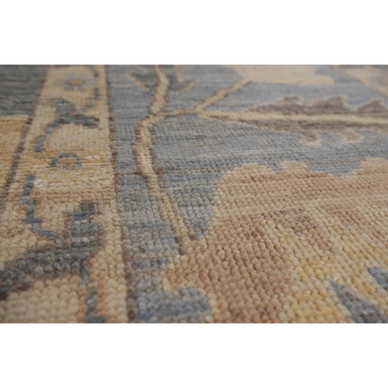 Vegetable Dye Oushak Turkish Area Rug Hand-Knotted Blue Wool Carpet - 9'2"x 11'9"