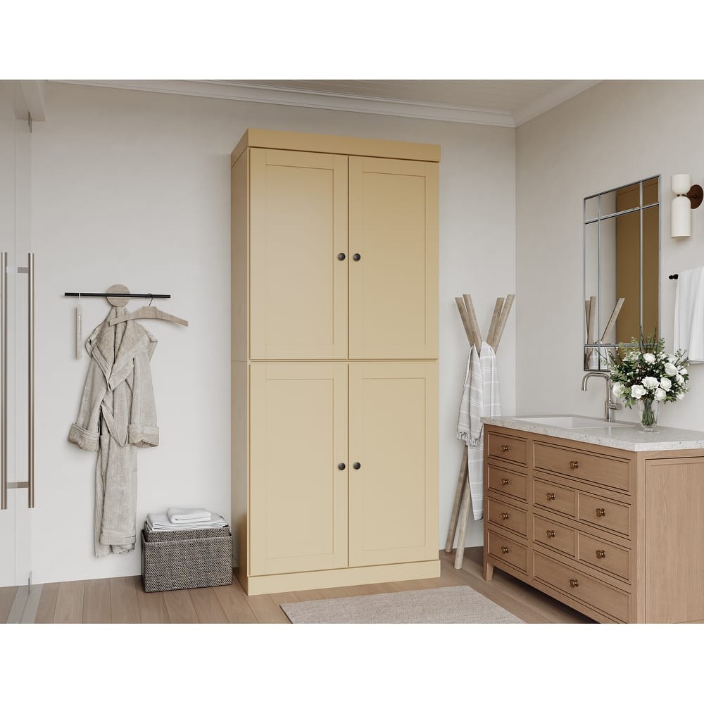 100% Solid Wood Tall Freestanding Bathroom Linen Cabinet with Doors, Adjustable Shelves, Modular Storage, 32" W x 71.5" H