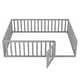 preview thumbnail 27 of 30, Queen Size Wood Floor Bed w/ Fence & Door Upholstered Bed Frame