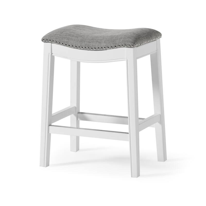 New Ridge Home Goods Zoey Counter-Height Stool with Upholstered Seat, Whitewash Finish