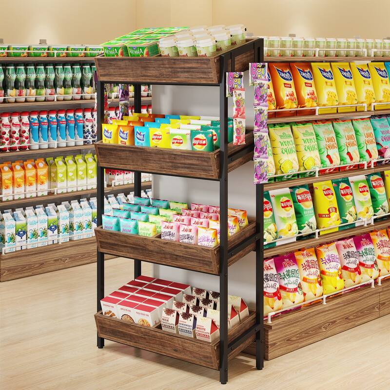 4-Tier Fruit Vegetable Storage Retail Displays Rack Stand for Kitchen Supermarket