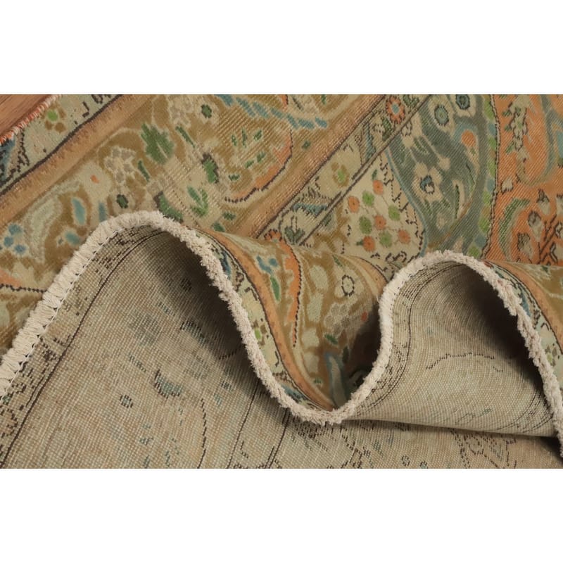 Hand Knotted Oriental 100% Wool Carpet Traditional Floral Oranges & Rust Tabriz Area Rug - 9' 4'' X 6' 5''