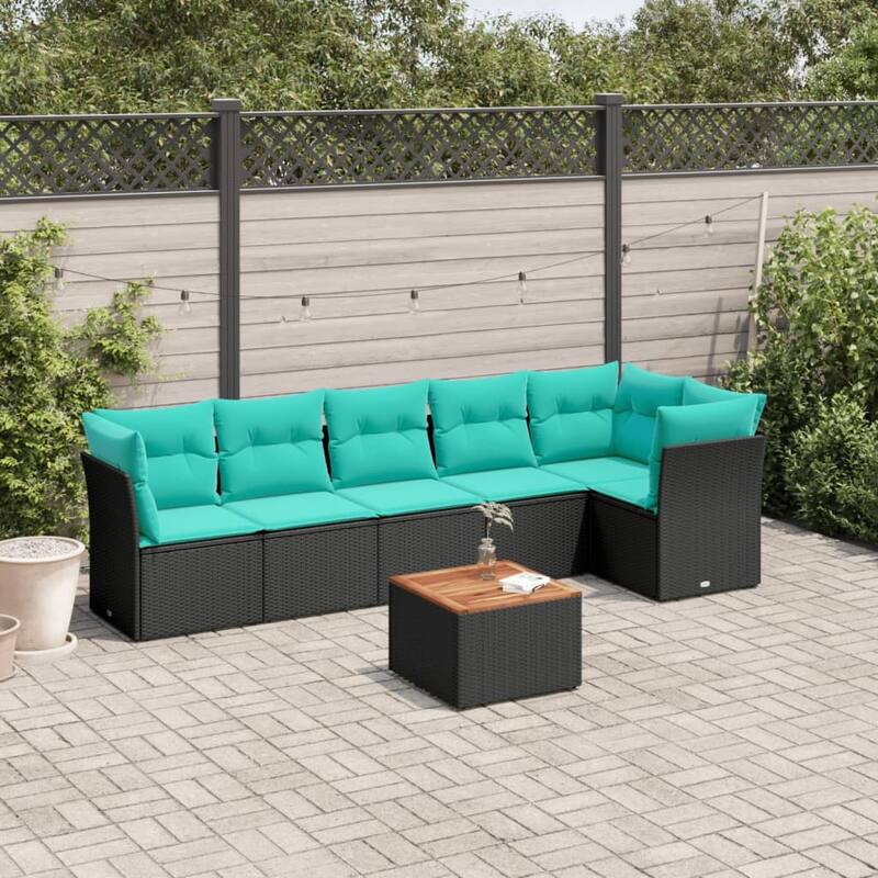 vidaXL 7 Piece Patio Sofa Set with Cushions Black Poly Rattan - 113.8x33.5x48.8