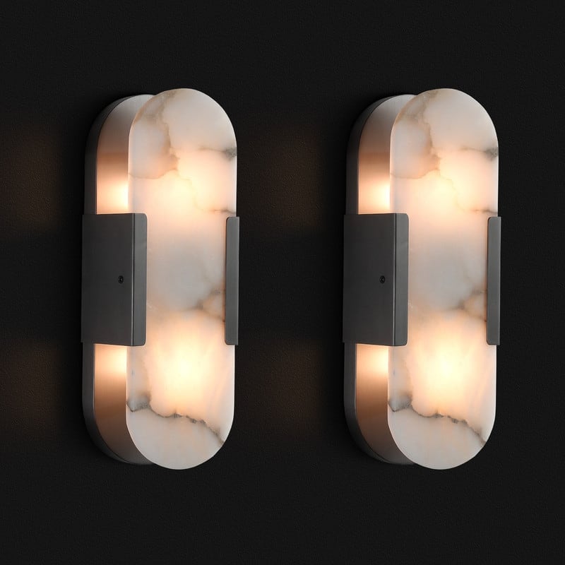 KAYLA Dimmable LED Polished Wall Sconce With Alabaster Shade (Set Of 2) - 350 - Black