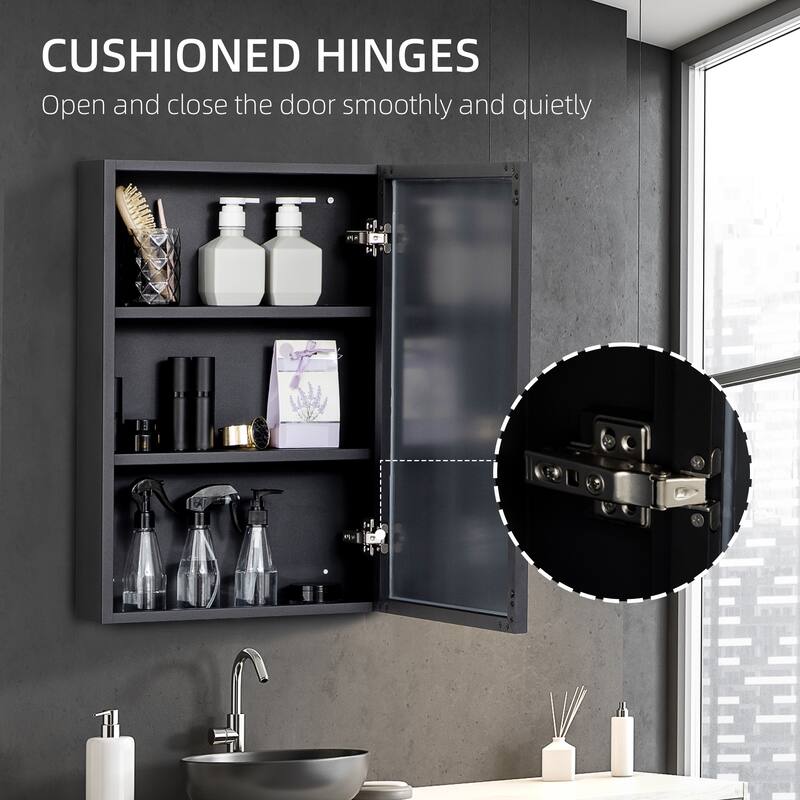 kleankin Wall-Mounted Medicine Cabinet with Mirror, Bathroom Mirror Cabinet with Single Door and Storage Shelves, Black