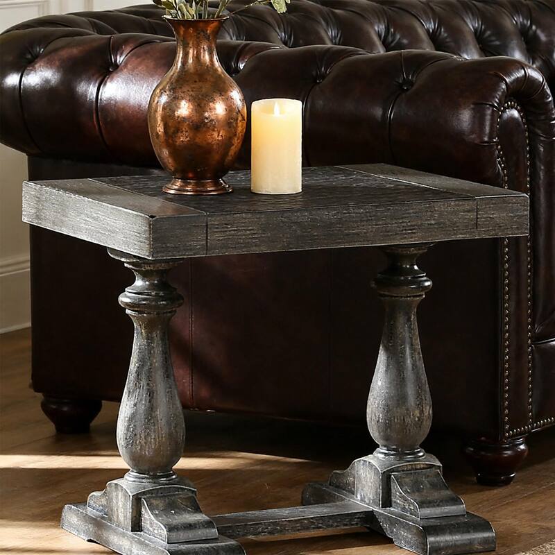 Rossetta Medieval Transitional Style Distressing Wooden Finish End Table, for Living Room