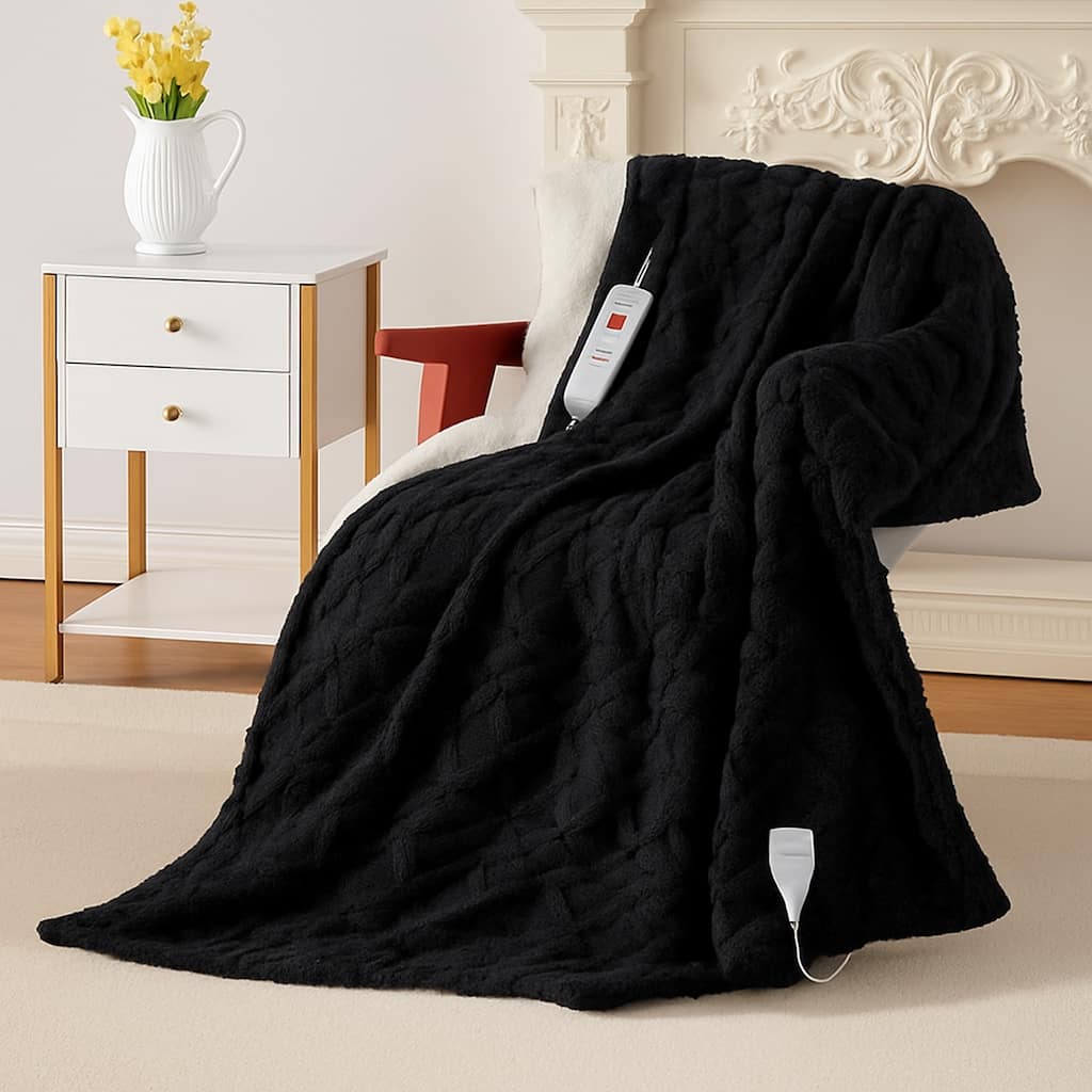 Throw 50x60 Inch Heated Blanket , 10 Heat Levels and 10 Time Settings Black